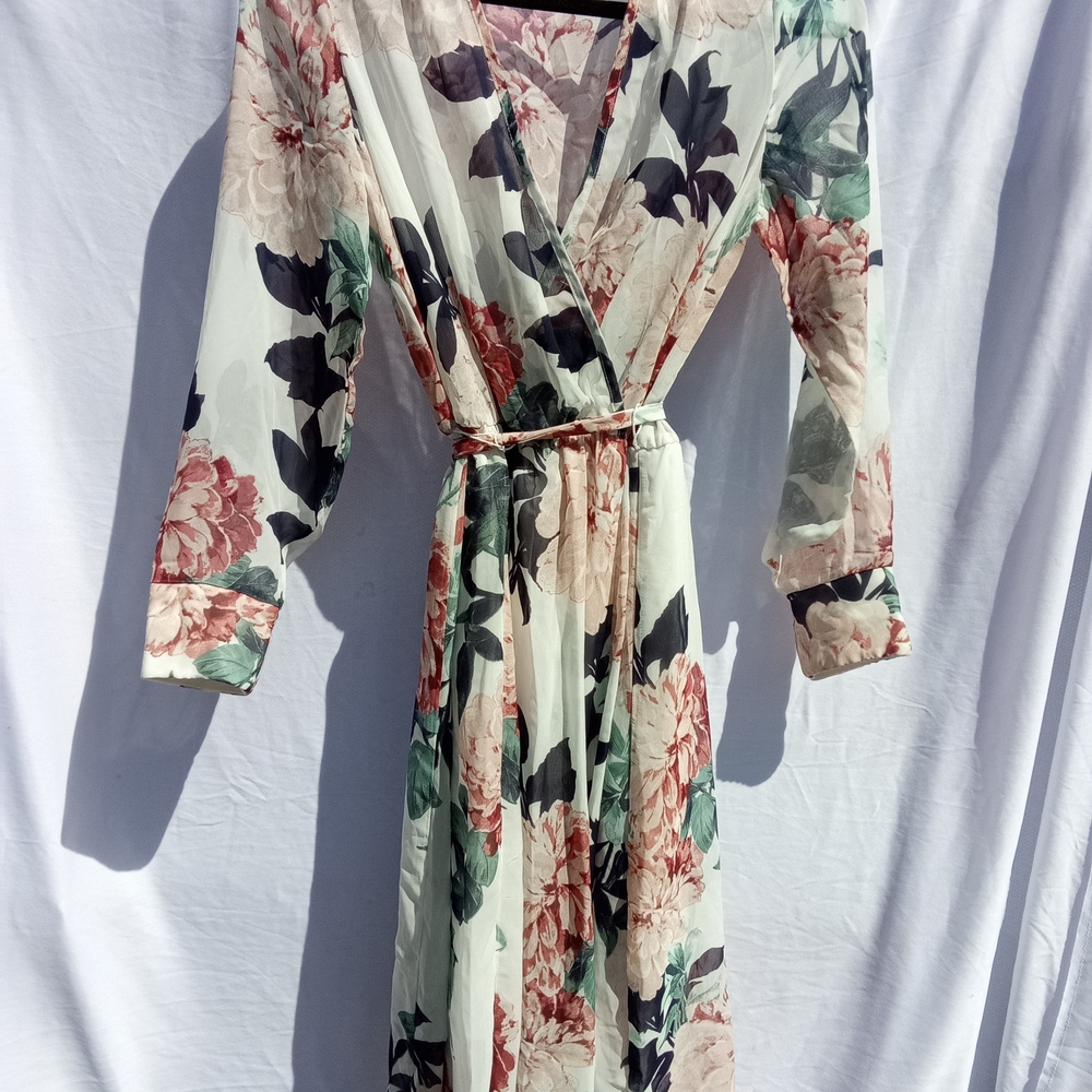 Floral Wrap Midi Dress in Cream and Blush